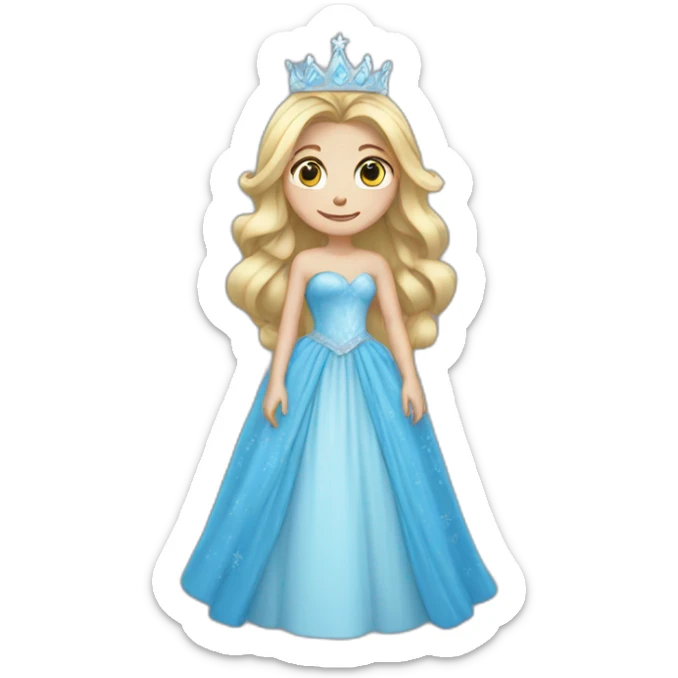 snow princess long blonde hair wearing an ice crown and a blue gown sticker