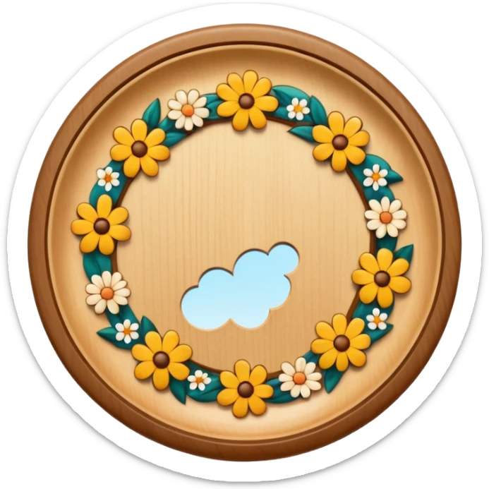 circular wooden slightly curved plate, now add slight sprinkles of flower on it sticker