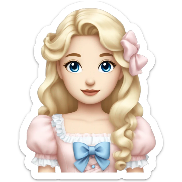 sweet lolita blond hair blue eyes white skin light pink dress sticker