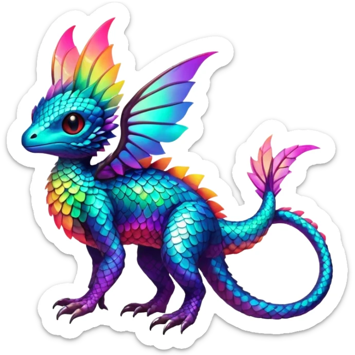 lush vibrant-colored colorful neon-colored Fakémon-Trico-creature (full body) sticker