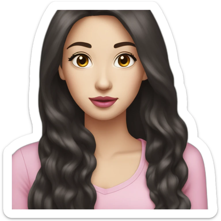 Pretty woman very long dark hair and long face white skin pink lips sticker