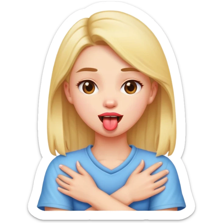 Girl with arms crossed holding neck with her tongue out sticker