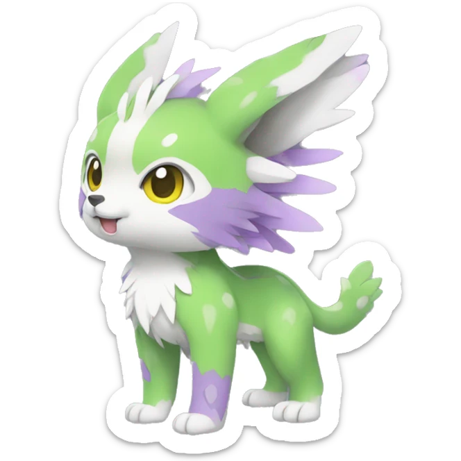 Cute cool green white yellow purple animal hybrid Fakemon full body sticker