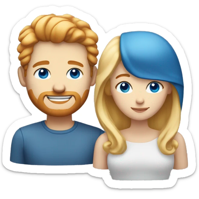 Couple white man with ginger hair and short beard and no mustache and blue eyes and a white woman with blonde hair and blue eyes  sticker