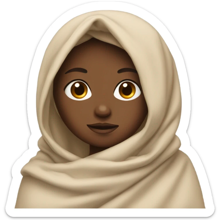 Tan girl with straight dark brown hair wrapped in a blanket sticker