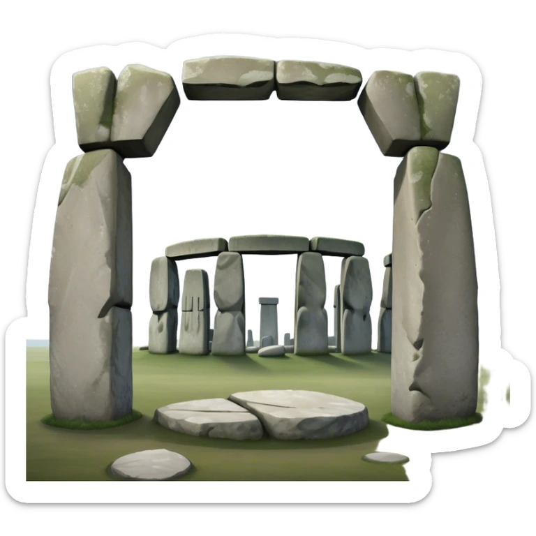 Cinematic Realistic Stonehenge Landscape Emoji, depicted with ancient, mysterious stone circles set against a moody sky, rendered with atmospheric lighting and detailed textures that evoke its prehistoric allure. sticker