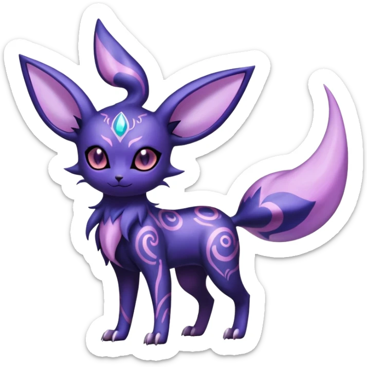 Shiny Exotic Badass Ethereal Royal Mysterious Gothic Noibat-Espeon-Umbreon-Sylveon-Pokémon-Fakémon-hybrid-creature (full body) with random pattern-markings sticker
