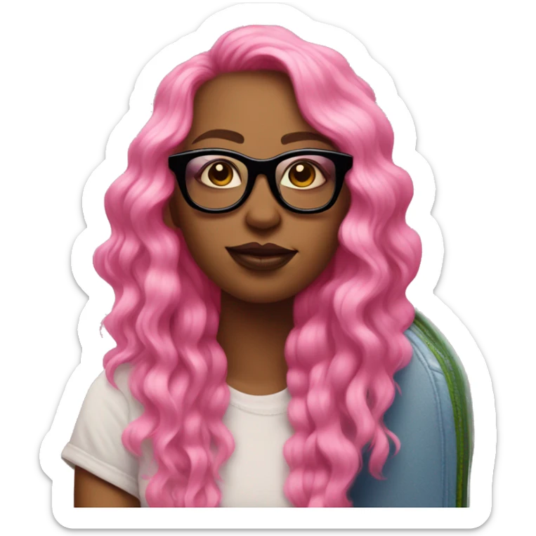 only face of girlboss with pink nails in black glasses on a skateboard sticker