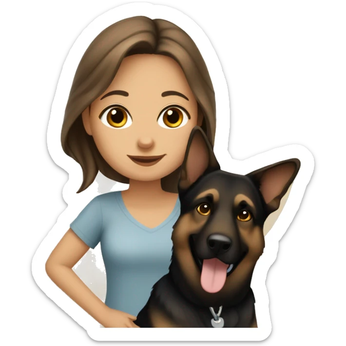 Brown hair girl with German shepherd dog by ocean  sticker