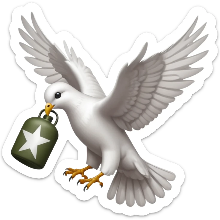 a flying dove carrying a grenade in its feet, inspired by the Hollywood Undead logo sticker