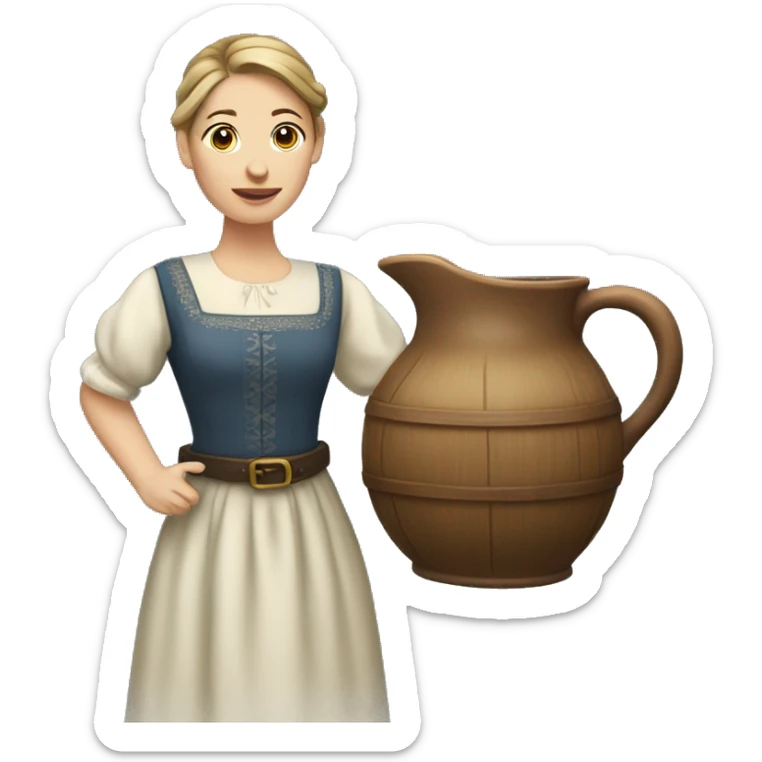 caucasian woman with brown pony tail wearing historic dress holding a pitcher sticker