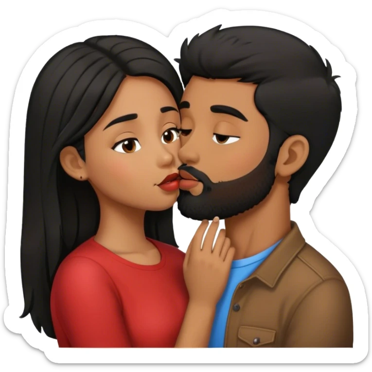 kiss brown girl with black hair kissing boy with black  hair  and beard kissing  sticker
