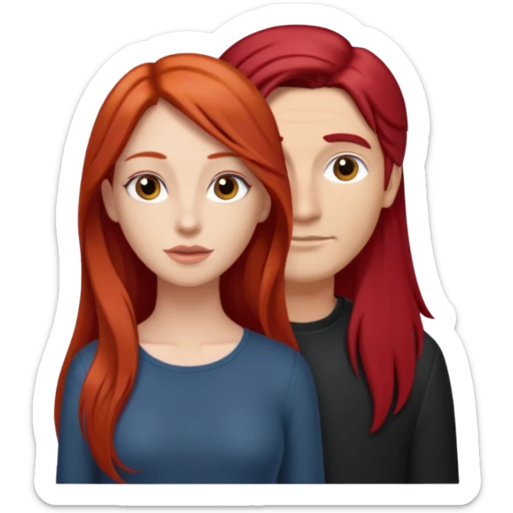 Mujer flaca con cabello largo color rojo color de piel blanca, hombre de color medio moreno con cabello color negro, flaco sticker