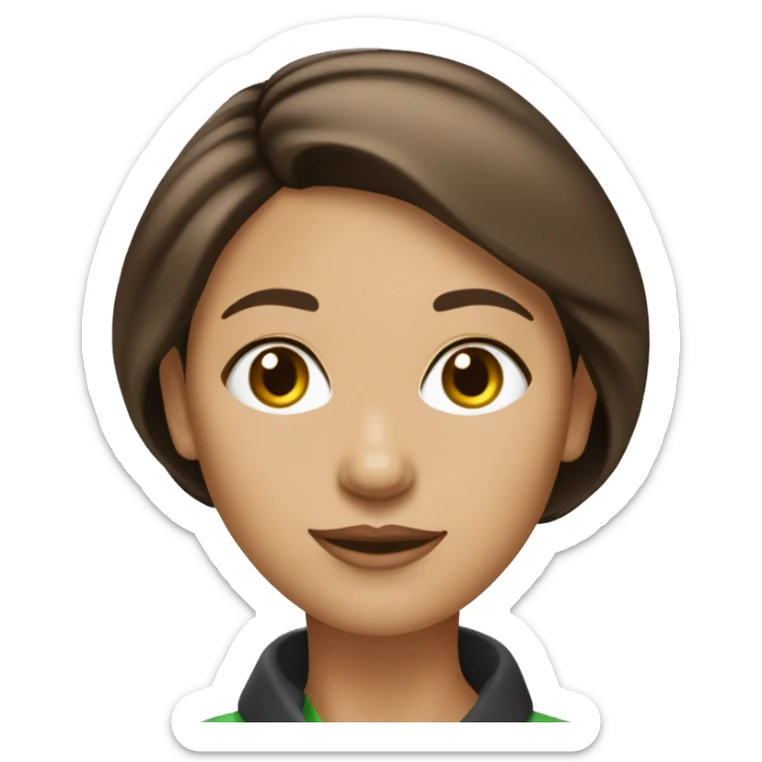 femme de 45 ans, peau blanche, cheveux noirs lisses, cheveux : coupe carré, yeux marrons/verts sticker