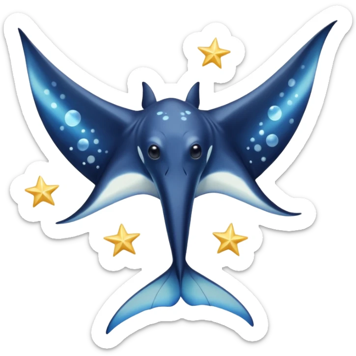 Starseed Manta emoji – full body, manta ray with wide wings, smooth glowing spots like small stars across its body, one central star crystal on its back, slight side angle, cute emoji style, no background sticker