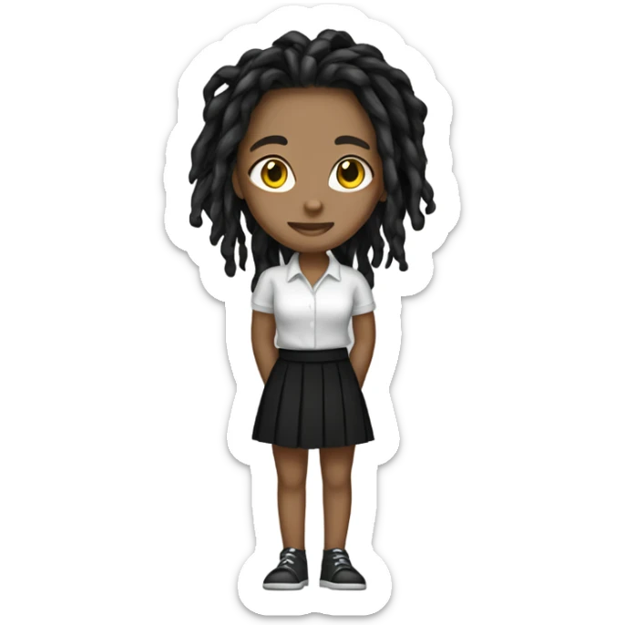 Tan girl with black locs dark white tied shirt black skirt full body sticker