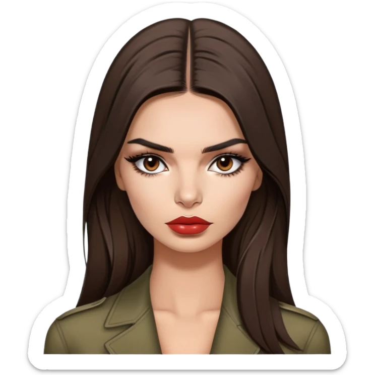 Emily Ratajkowski, brunette fashion model with long dark hair, pouty lips, and defined eyebrows sticker