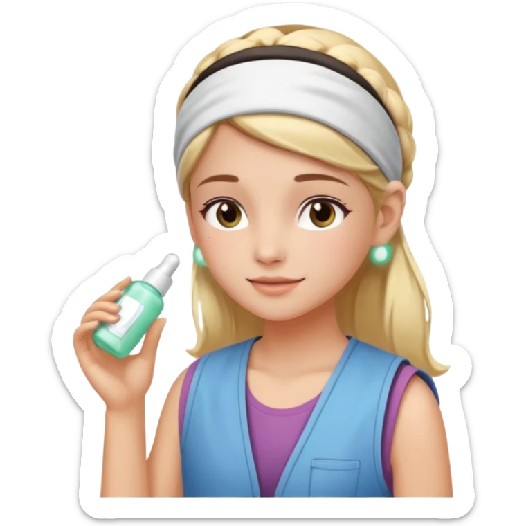 Clean girl aesthetic emoticons, apply skincare products, headband, glowing skin, vest, soft lighting
 sticker