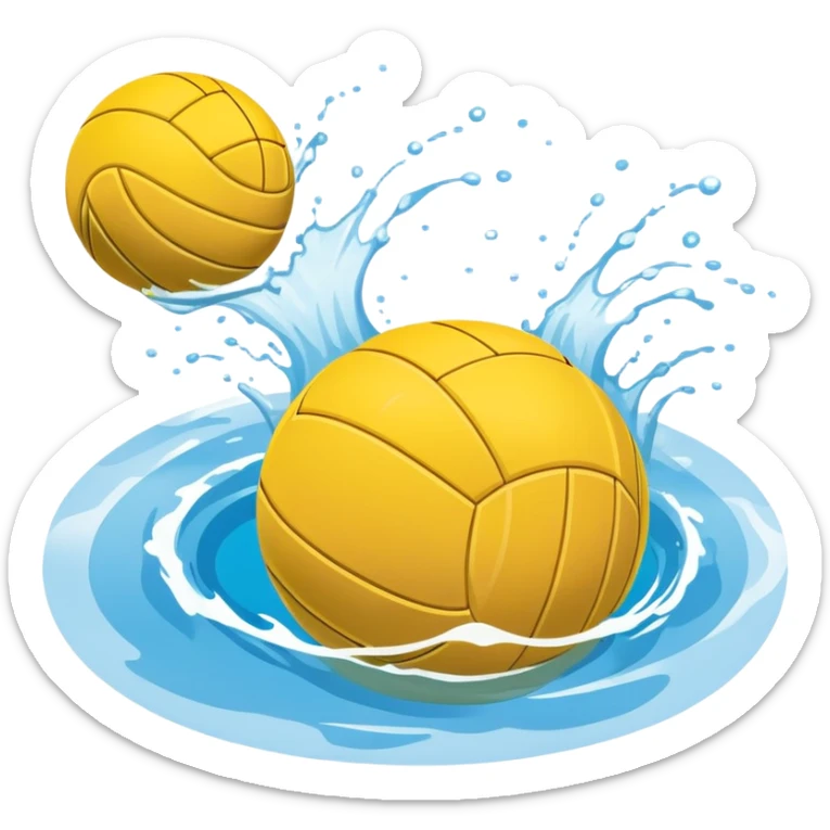 An icon featuring a yellow water polo ball floating on the water with goals in the background, inside a swimming pool. The design includes splashes and ripples, symbolizing the fast-paced action and strategy of water polo. Transparent background highlights. sticker