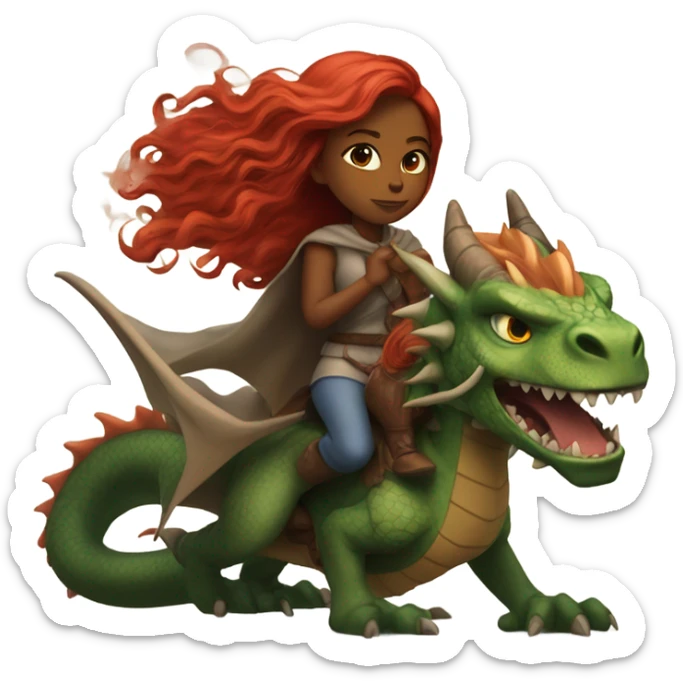 red head long hair girl on dragon protecting a black woman sticker