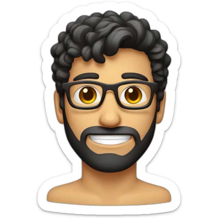 hombre moreno, lentes cuadrados, cabello negro peinado, feliz sticker