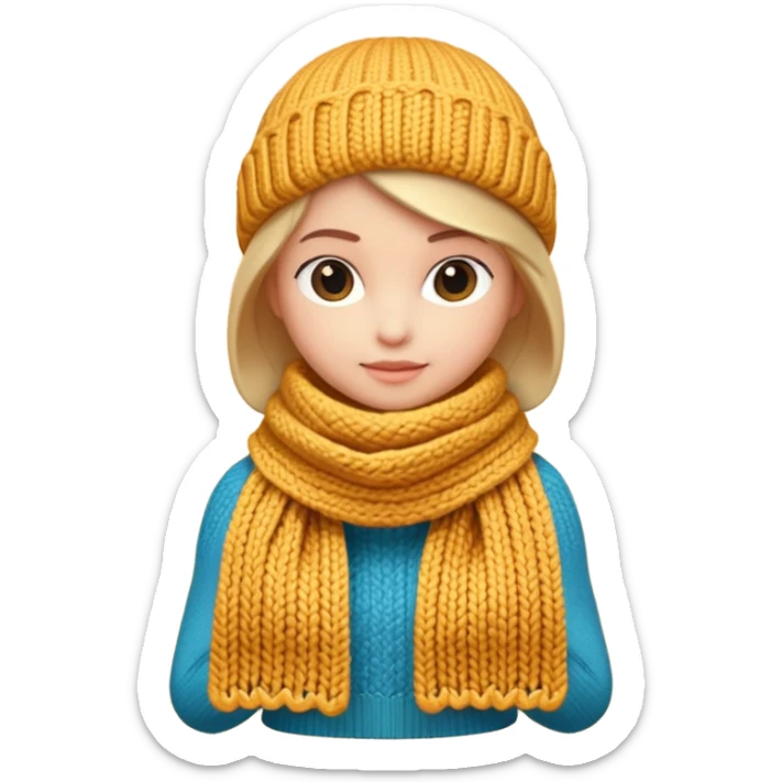 A 3D cartoon wool scarf with visible knitted stitches and gentle folds, warm colors, soft lighting, Memoji-style. sticker