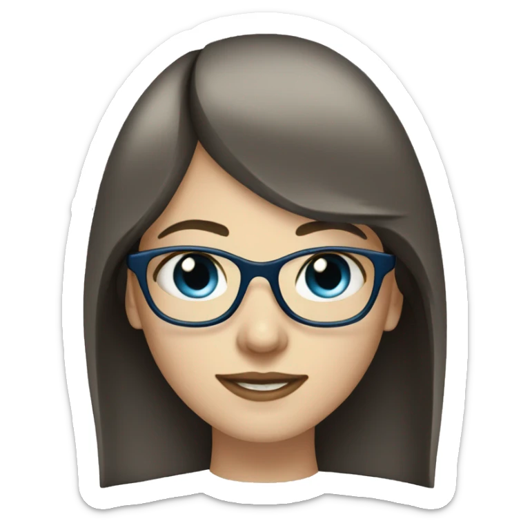 young woman, pale skin, long length dark brown wolfcut hair, glasses, blonde bangs blue eyes sticker