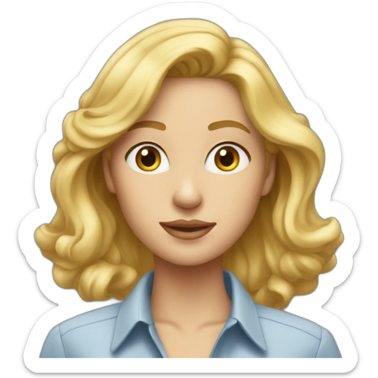 close up of blonde woman wearing a button up shirt sticker