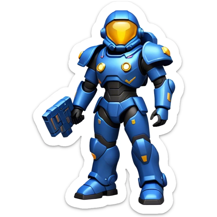 Clash of Clans aesthetic: Cinematic heroic Terran Marine Hero Emoji, rendered in a 3D vector-style similar to standard emojis with minimal shading and bold, simplified shapes. A compact, heroic isometric figure clad in futuristic power armor with signature energy accents, softly glowing with a cosmic battle charm. Simplified yet unmistakably iconic, highly detailed and consistent, glowing with a soft radiant shine and high gloss. Stylized with a touch of interstellar valor and a soft glowing outline, capturing the essence of an elite space warrior with a friendly, playful manner! sticker