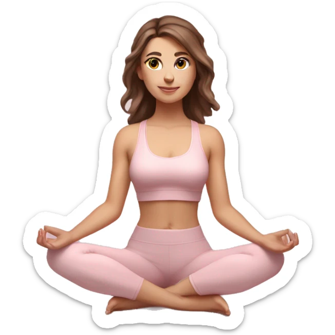 Aesthetic Ukrainian yoga girl with brown hair in light pink yoga outfit. Full body  sticker