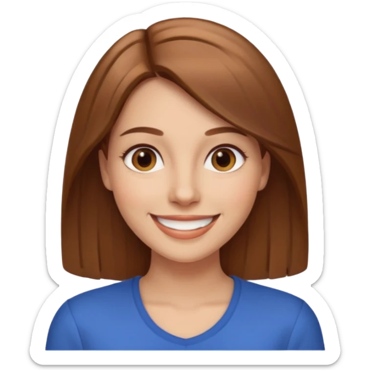 30 yr light brown hair long straight hair, brown eyes, big smile sticker