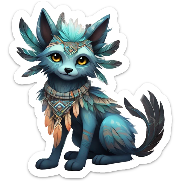 cute cool edgy ethereal l epic tribal fantasy animal fursona Fionbri creature by griffsnuff & LiLaiRa & Falvie with exotic colors with intricate patterns and feathers and headdress and necklace full body sticker