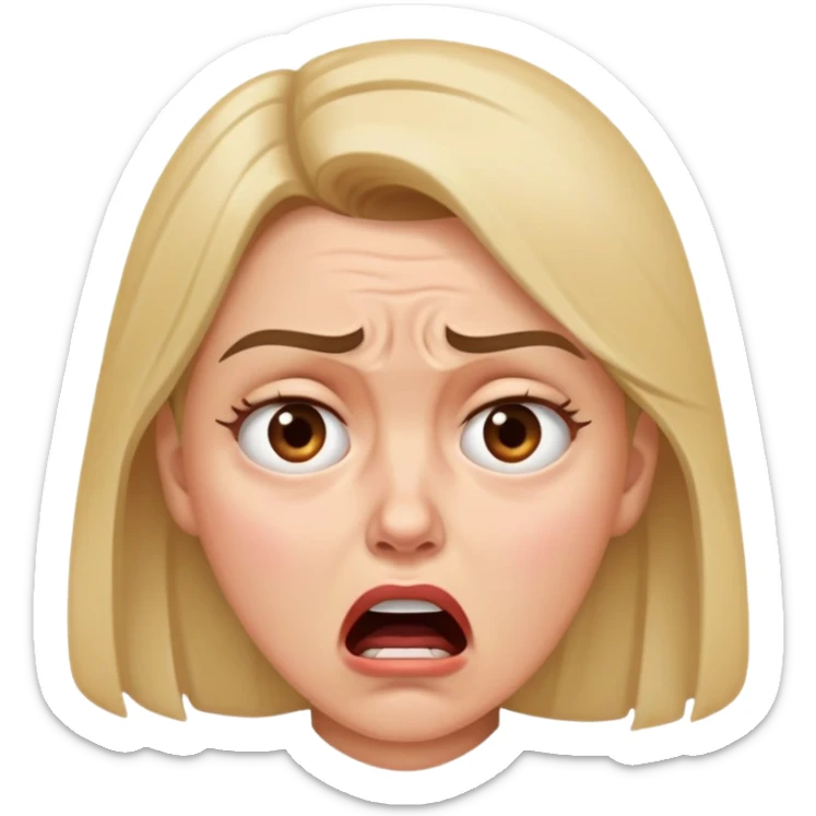Woman with distraught expression, worried eyes, furrowed brow, mouth open in distress sticker