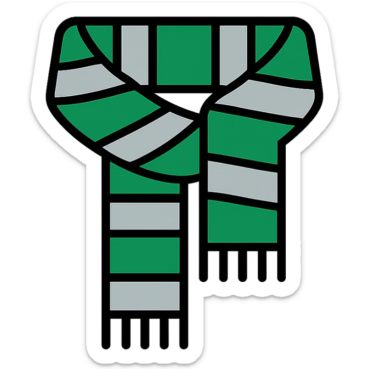 digital sticker of a Slytherin scarf with green and silver stripes, semi-realistic vector art style, clean outlines, flat colors, slight shadows, for a sticker sheet sticker