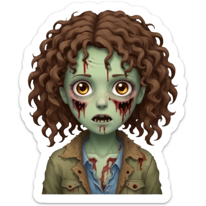 zombie girl with curly brown hair and brown eyes sticker