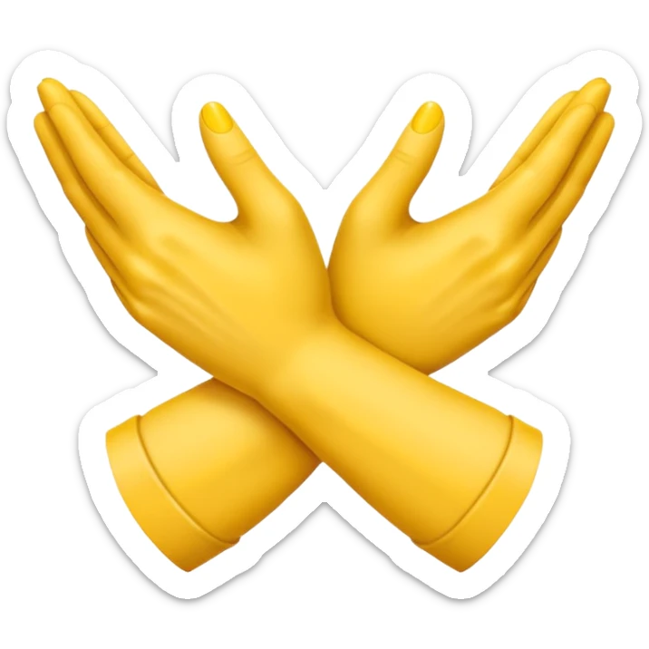 two yellow emoji hands crossed in an X shape over the chest, minimal shading, neutral expression sticker