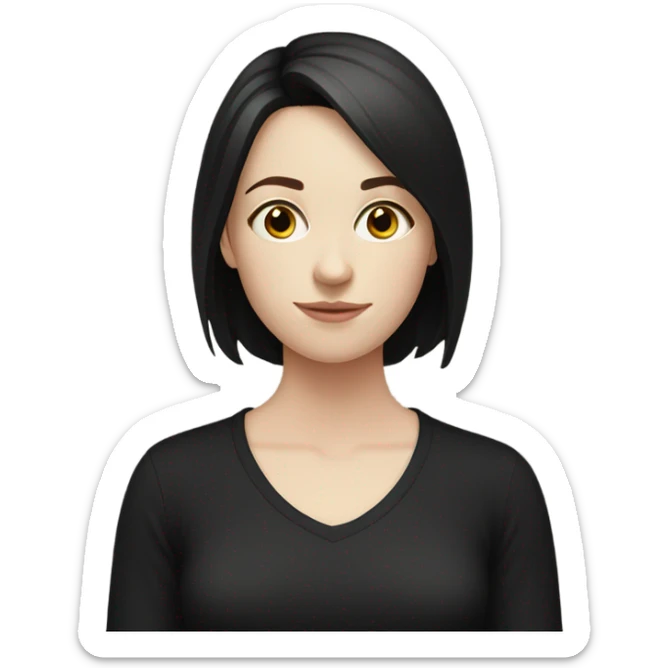 pale skin young woman with black shirt short dark brown hair calm sticker