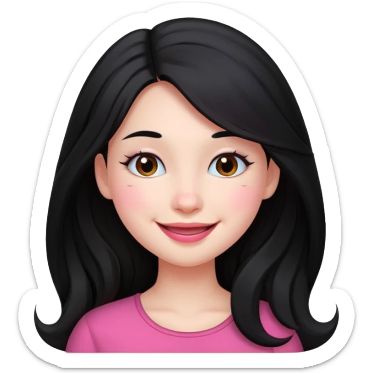 Clean girl long and black Hair and pink Cheek sticker