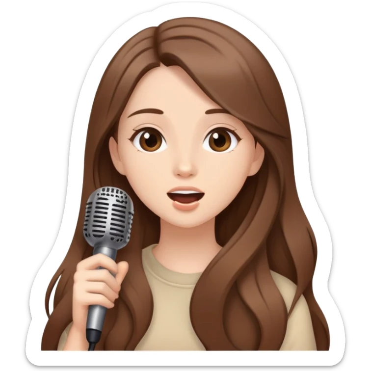 Beautiful Girl with long brown hair singing karaoke funny beige aesthetic  sticker