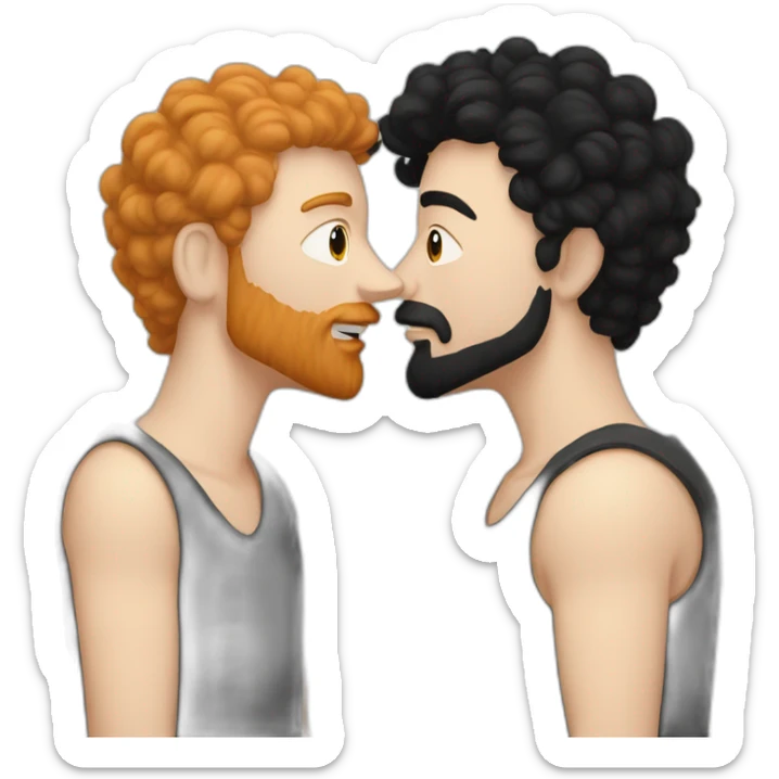 White Man with black hair and ginger beard kissing white man with black hair sticker
