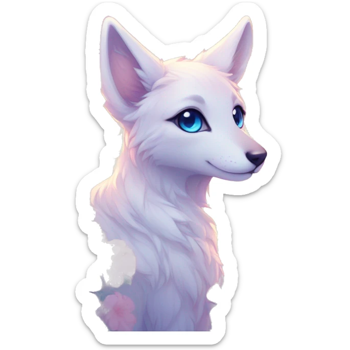 Anthro Cute Cool Blushing Pastel Innocent Shy Kawaii gorgeous sparkly ethereal fantasy anime animal creature with blue eyes furry sona with flowers and ribbons beautiful aesthetic sticker