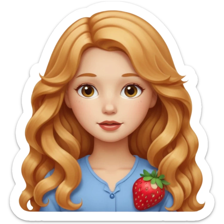 white american girl with strawberry blonde super long wavy hair, blushed cheeks sticker
