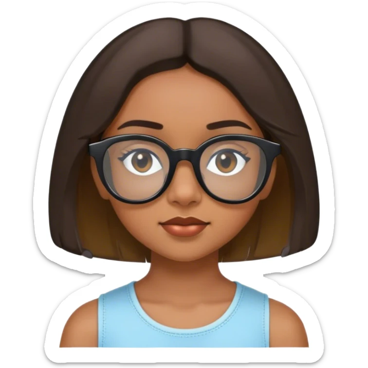 young girl with broun bob with chin-legth bob in black rayban glasses sticker