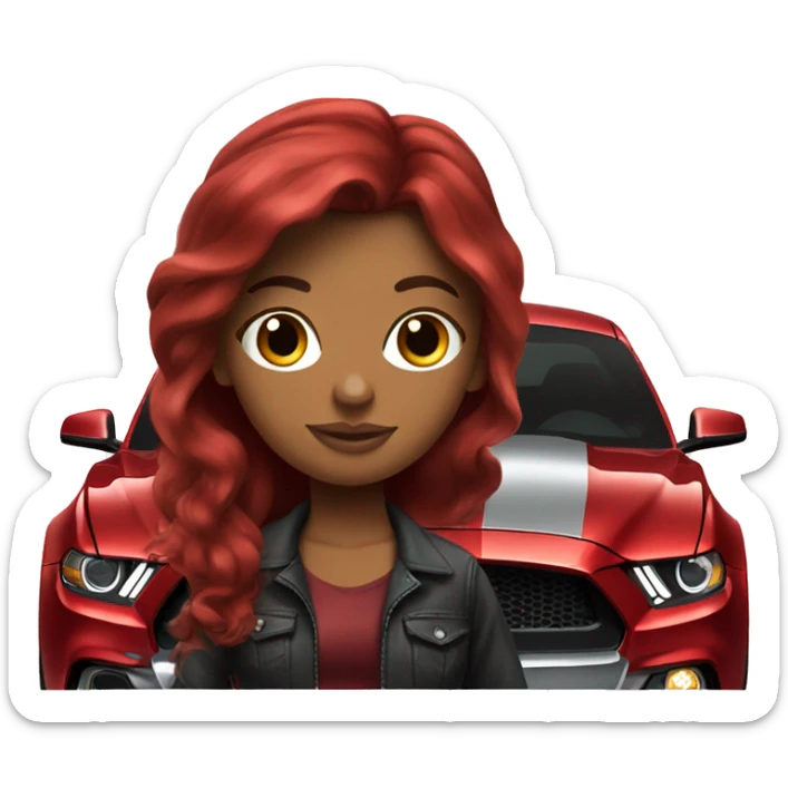 Dark red hair girl with ford mustang car sticker