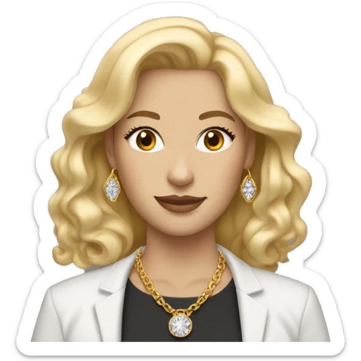 white woman with blonde hair wearing gold diamond necklace and gold hoops  sticker