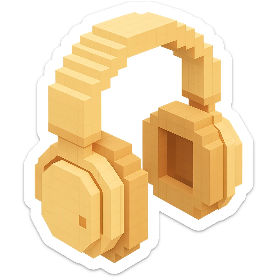 full-size Sony headphones, light beige color, isometric view sticker