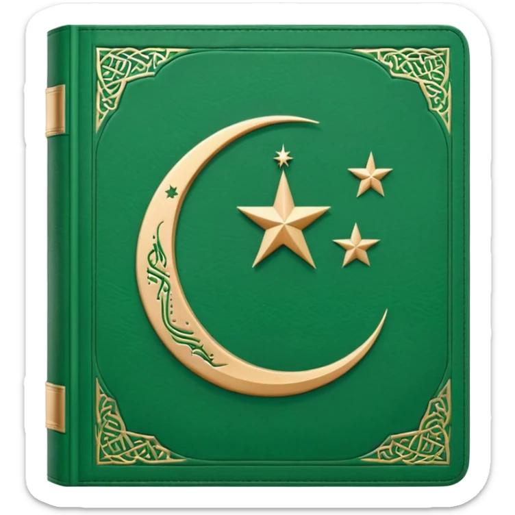 Closed Quran with the Islamic Symbol on it (moon and star) green from left to right sticker