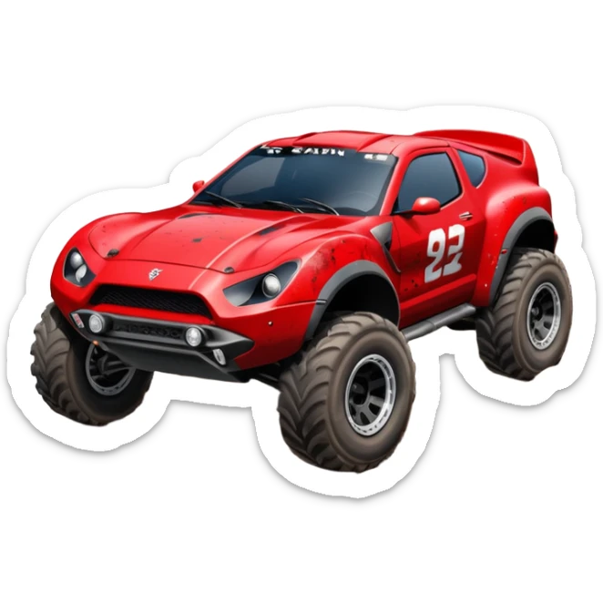 Satan’s Dirty and dented Local Motors Rally Fighter off road race car flying turning a tight corner (silver wheels) sticker
