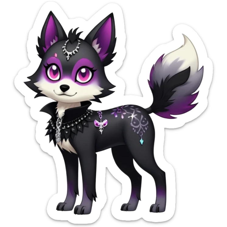 Vibrant edgy gothic Falvie-Fionbri-creature-sparkle-canine-fursona, full body, with random markings sticker