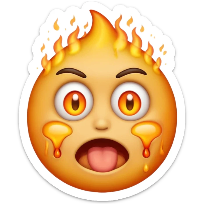 i want emoji face not with burning hair but with burning eyes and also the emoji should look like it is vomiting sticker